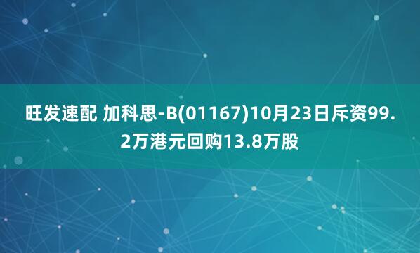旺发速配 加科思-B(01167)10月23日斥资99.2万港元回购13.8万股